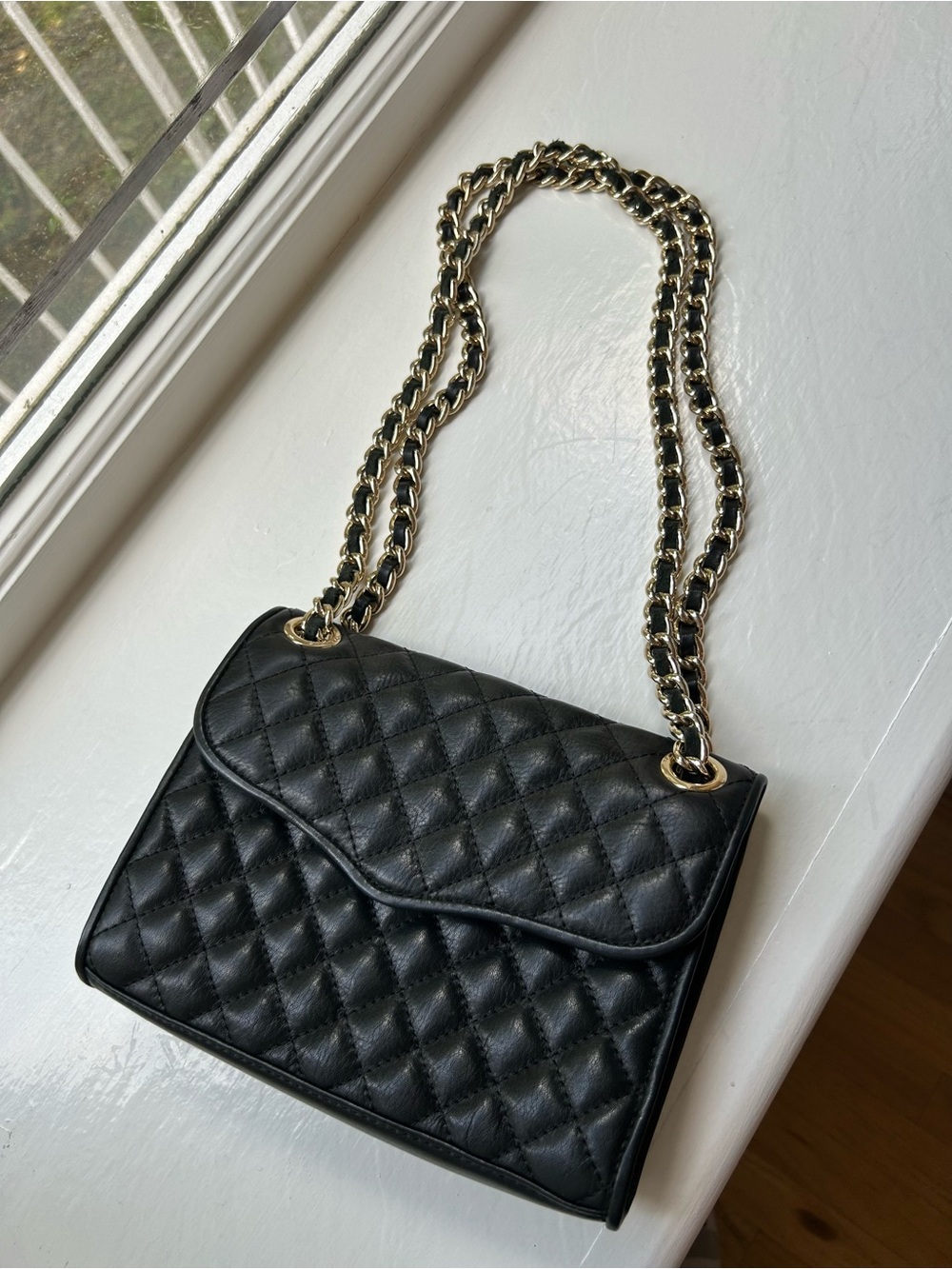 Rebecca Minkoff Black Quilted Shoulder Bag with Gold Chain